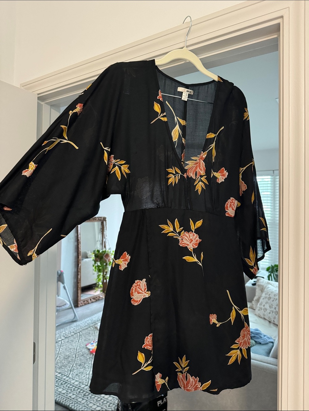 Amuse society black floral mini dress